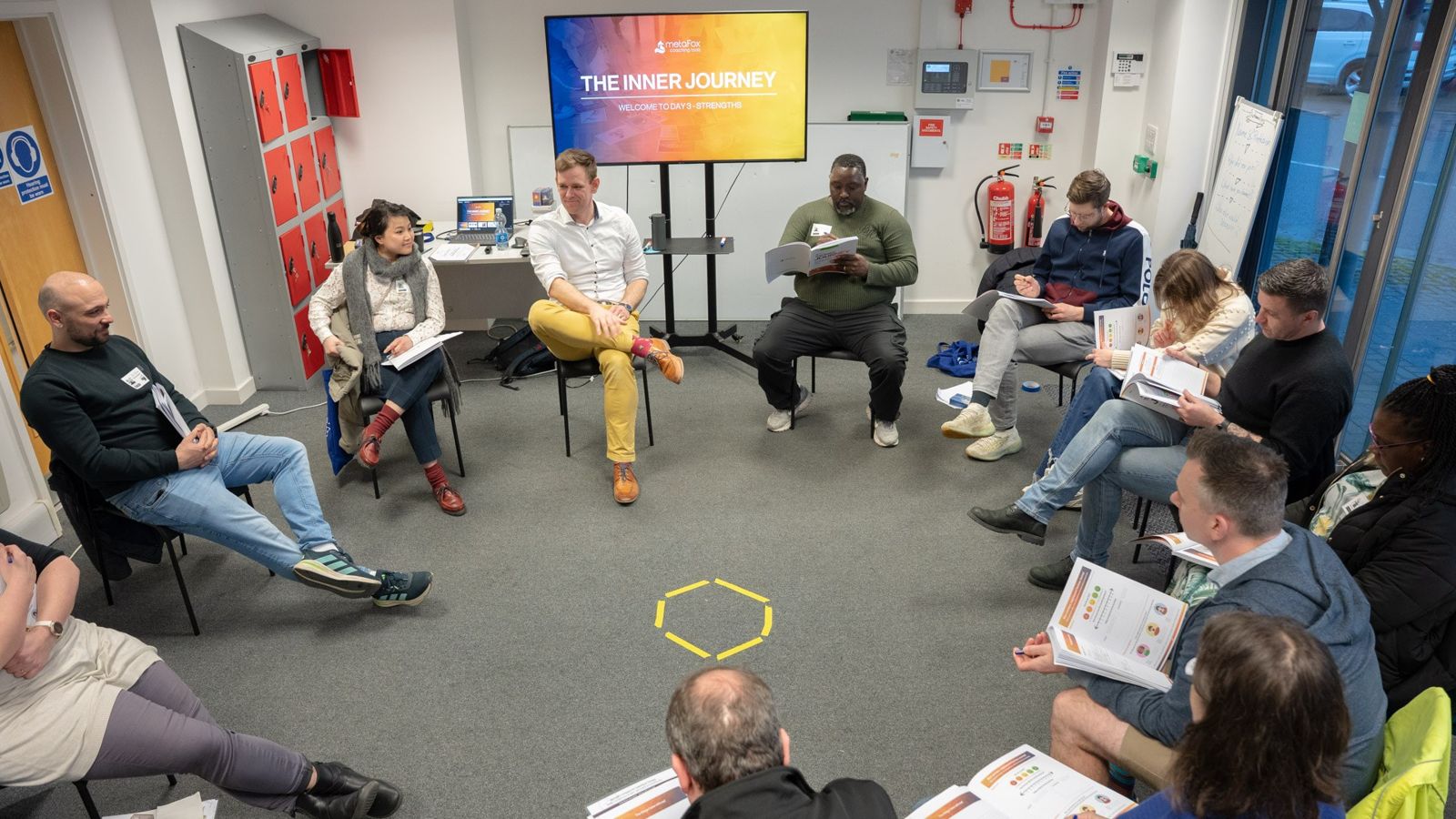 The group in a circle with the trainer, London